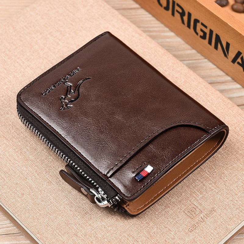 Mens Wallet Leather Card Holder Zipper RFID Protection Purse