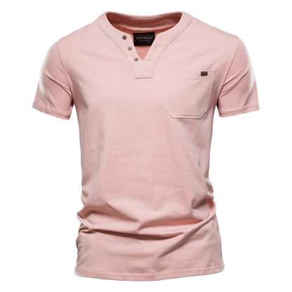 Summer Top Quality Cotton T Shirts Mens V Neck T Shirt