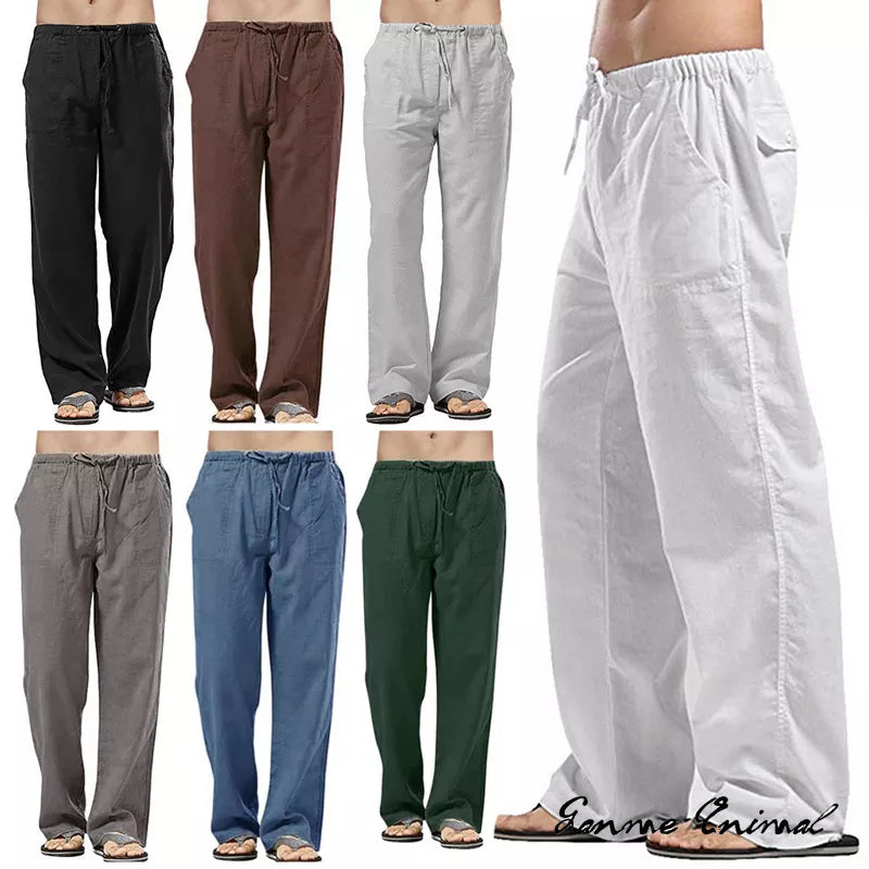 Mens Linen Wide Pants Korean Trousers Oversize Sports Streetwear