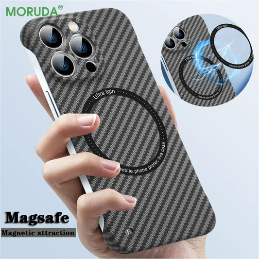 Ultra Thin Carbon Fiber Magnetic Phone Case for iPhone 16 15 14 13 12 11 Magsafe