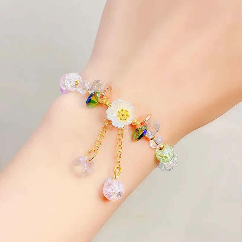 Sweet Daisy Flower Womens Colorful Crystal Beaded Bracelet