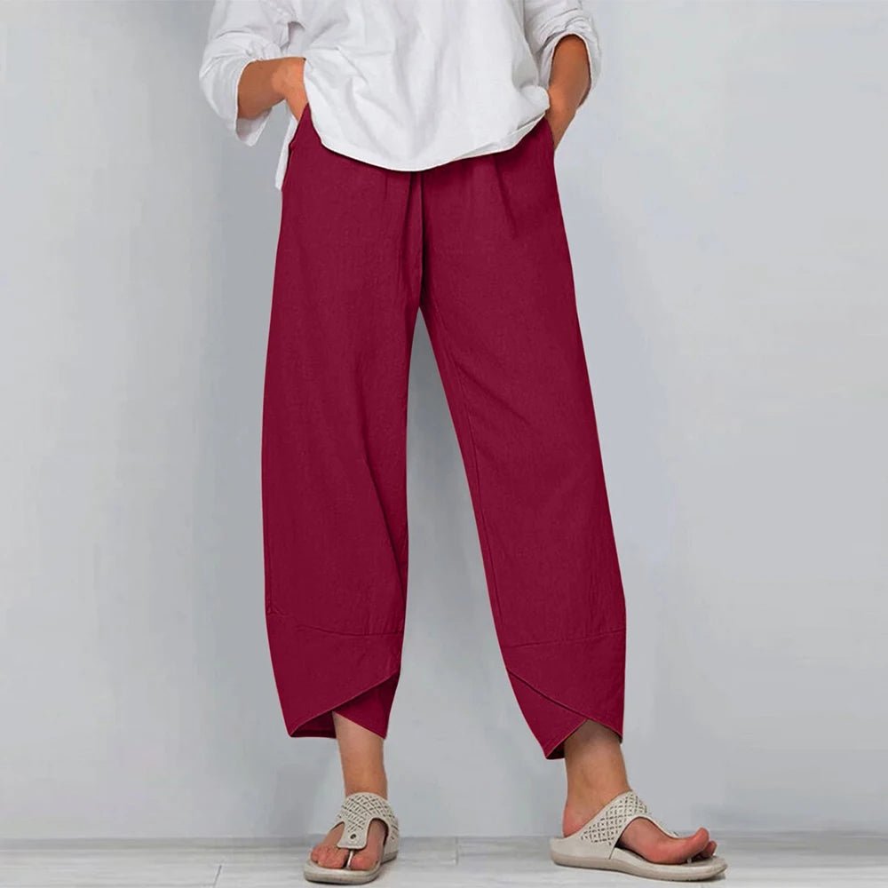 Womens Cotton Linen Harem Pants Wide Leg Casual Trousers