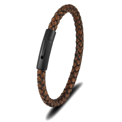 Minimalist Men Genuine Braided Leather Bracelet Magnetic Buckle