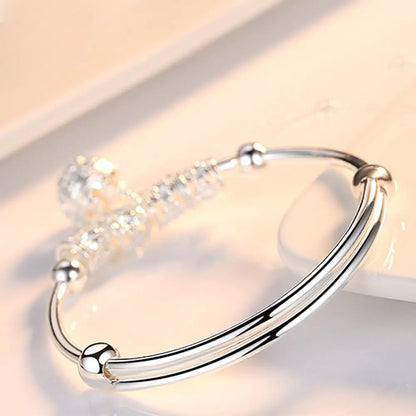 925 Sterling Silver Hollow Bells Ball Bangles Bracelets for Women