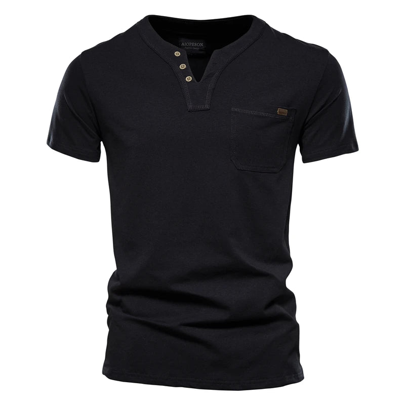 Summer Top Quality Cotton T Shirts Mens V Neck T Shirt