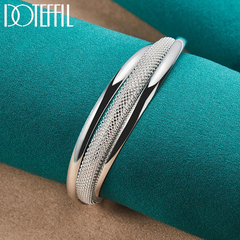 925 Sterling Silver Large Reticulated Smooth Unisex Bangle Bracelet