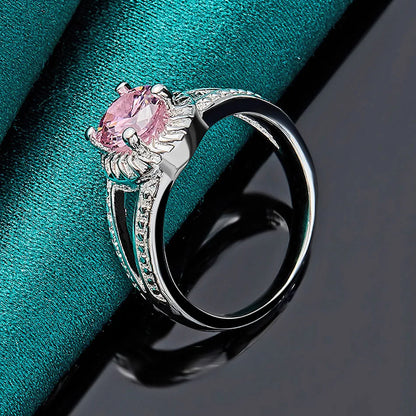 925 Sterling Silver Charm Pink Zircon Ring For Women