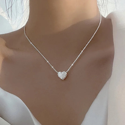 925 Sterling Silver Girls Love Womens Necklace Heart Pendant