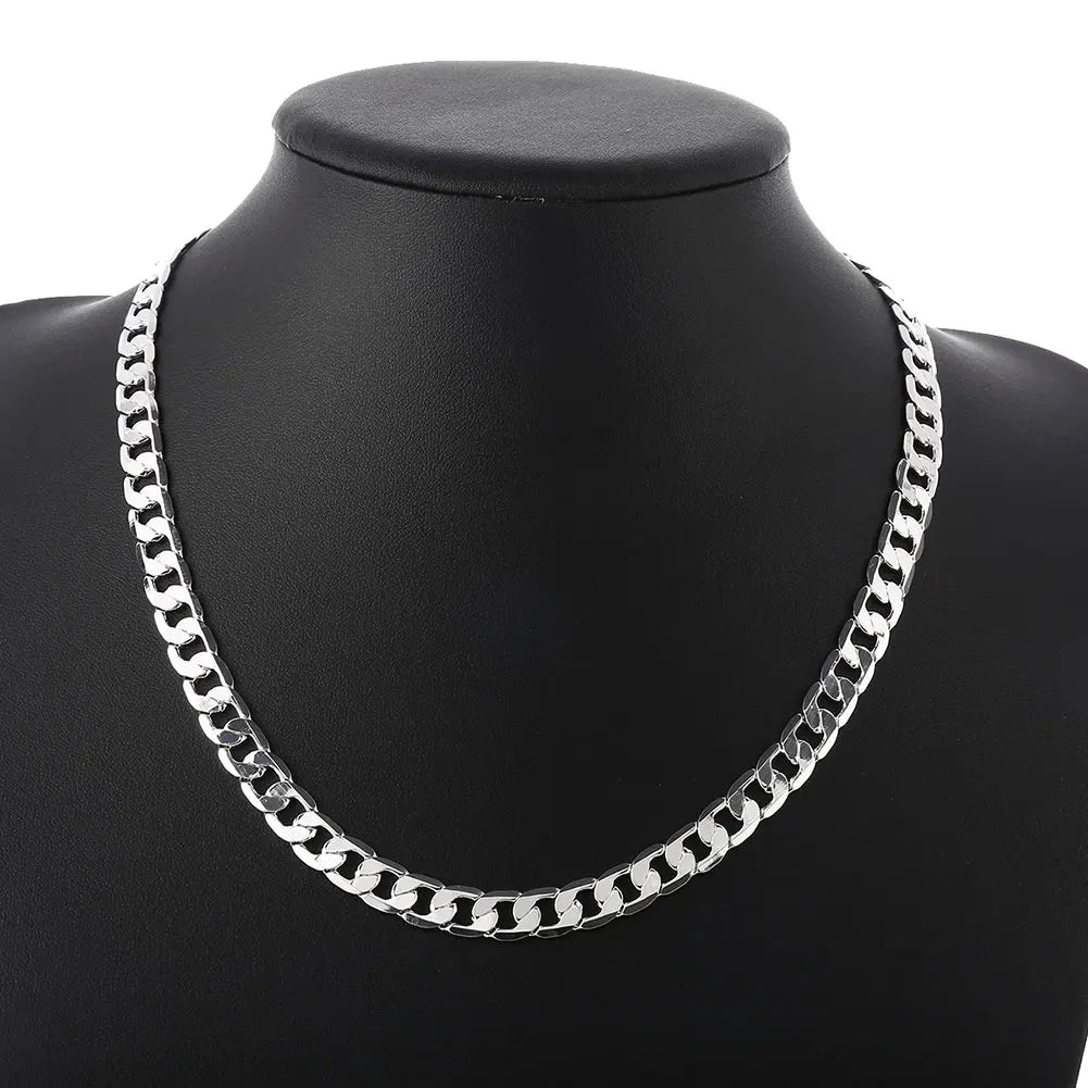 Classic Mens 925 Sterling Silver Necklace High Quality 8MM