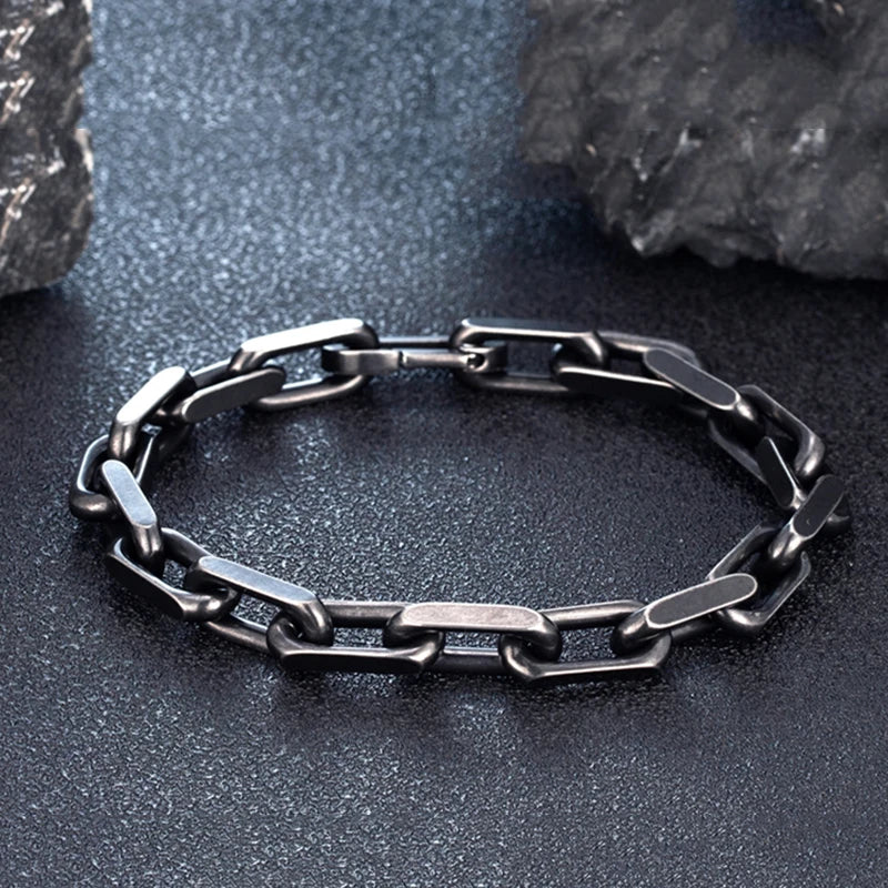 Vintage Oxidized Chain Link Mens Punk Rock Stainless Steel Bracelet