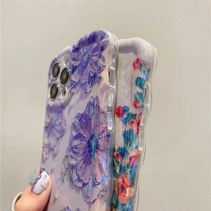 Laser Blue Light Flowers Phone Case For iPhone 16 15 14 13 12 11 Pro Max