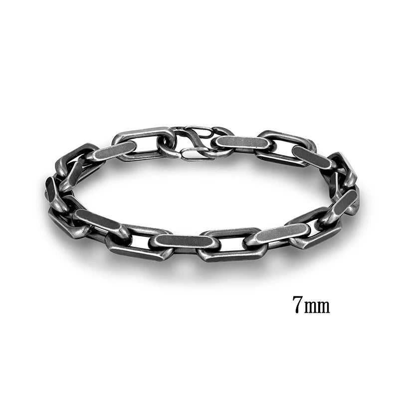 Vintage Oxidized Chain Link Punk Stainless Steel Mens Bracelet