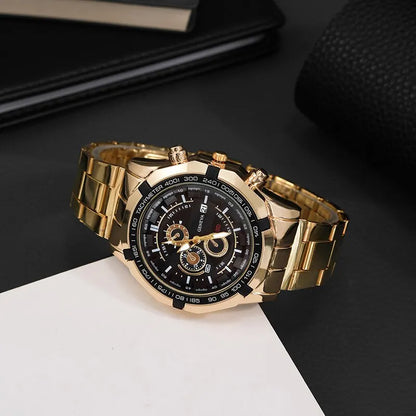 3PCS Set Luxury Fashion Mens Watch Necklace Bracelet Set