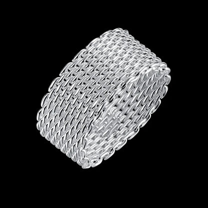 925 Sterling Silver Simple Net Rings for Women Men