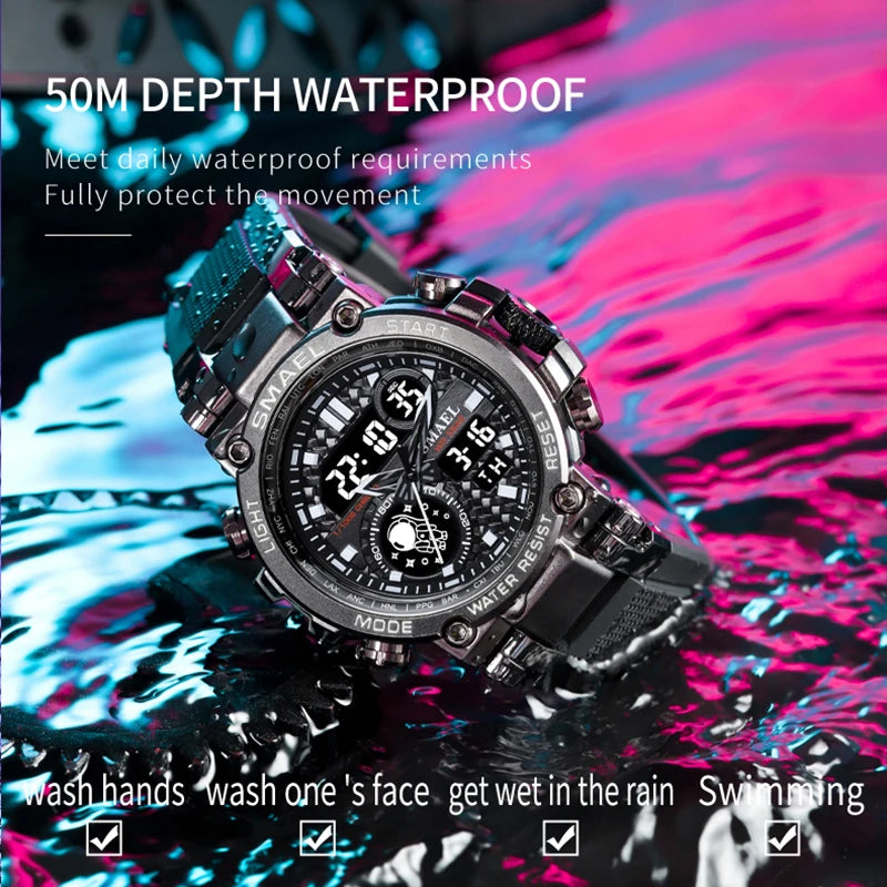 Mens Military Digital Quartz Watch Waterproof 50M Wristwatch