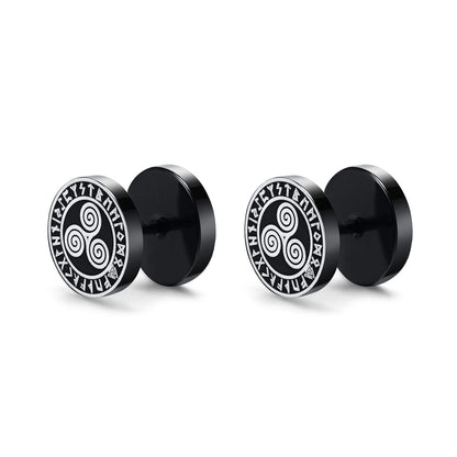 Gothic Norse Viking Runes Stud Earrings for Men Rock Punk Stainless Steel