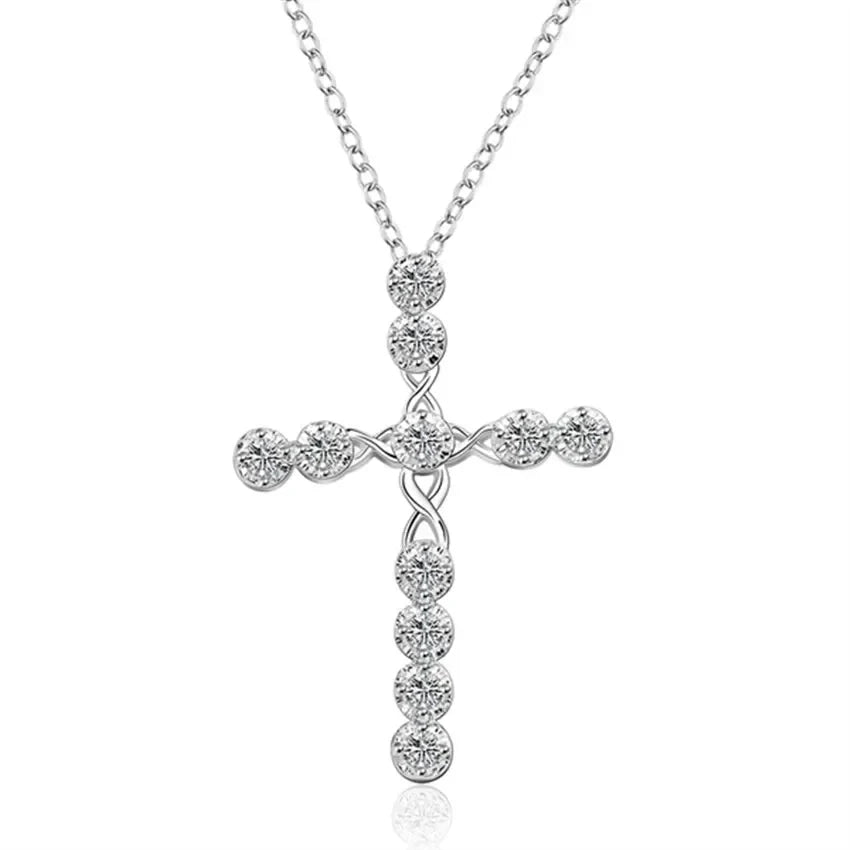 925 Sterling Silver Crystal Cross Womens Necklace