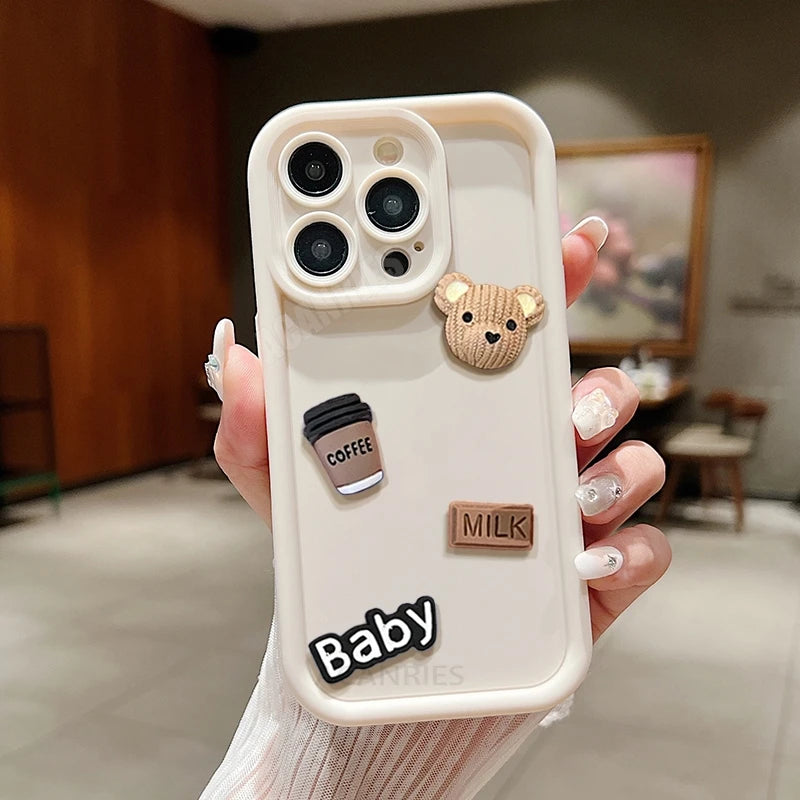 Cute 3D Bear Coffee Cartoon Silicone Case For Iphone 15 14 13 12 11