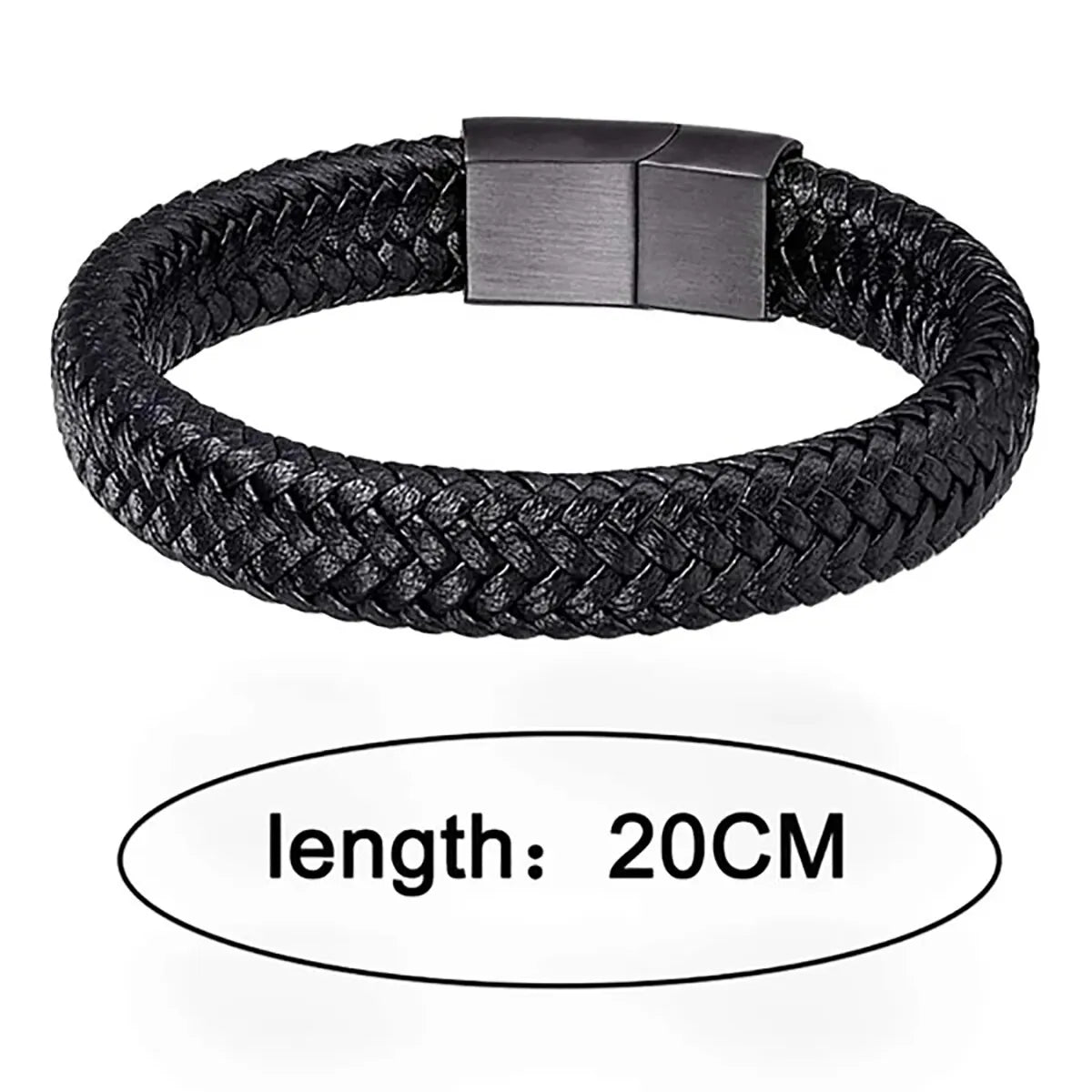 Black PU Leather Magnetic Mens Bracelet