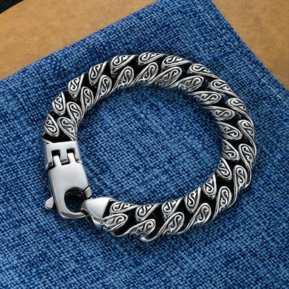 Tang Grass Pattern Mens Bracelet Thick