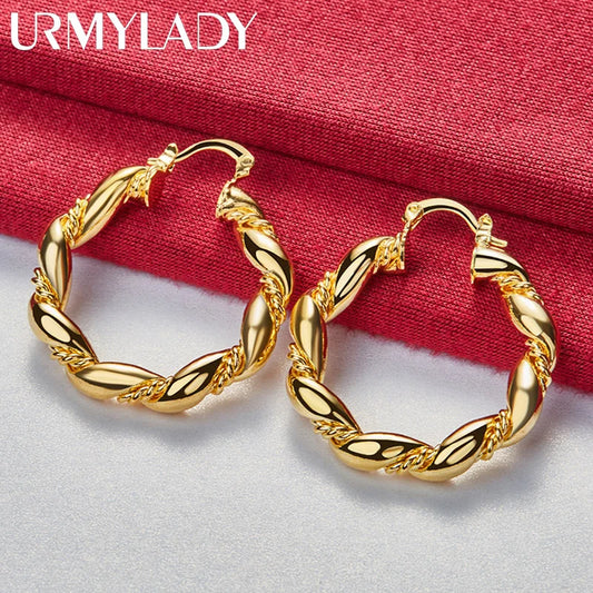 Round Twist Hoop Earrings 925 Sterling Silver Plated 18k Gold For Women