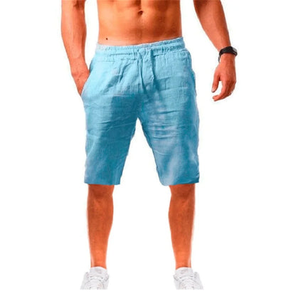 Mens Cotton Linen Shorts Pants Summer Breathable Solid Color