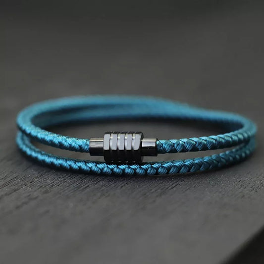 Keel Rope Stainless Steel Magentic Clasp Double Layer Mens Bracelet