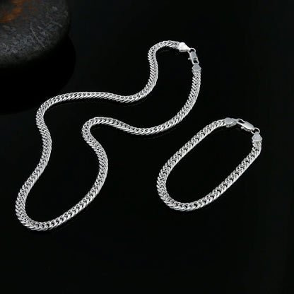 925 Sterling Silver Unisex 6MM Geometric Chain Bracelets Neckalces