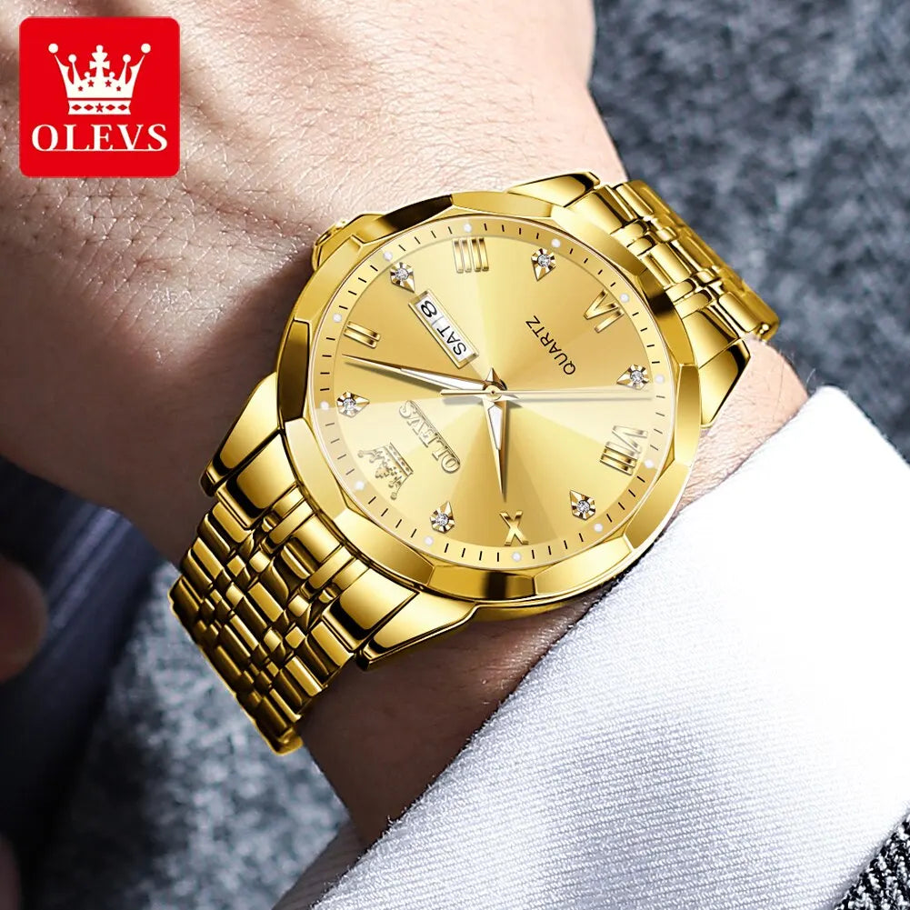 Mens Quartz Watch Waterproof Luminous Stainless Steel Wristwatch