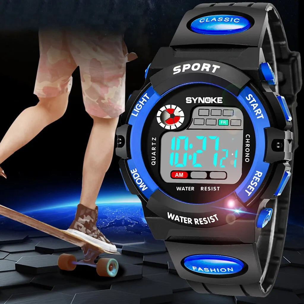 Kids Digital Watch Waterproof Shock Resist Multifunctional Luminous