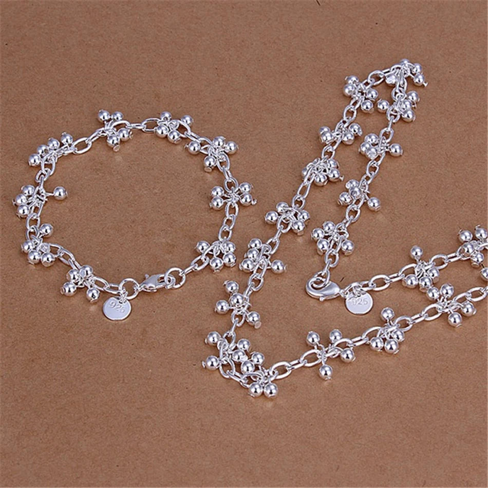 925 Sterling Silver Beautiful Beads Bracelets Neckalce Set for Women