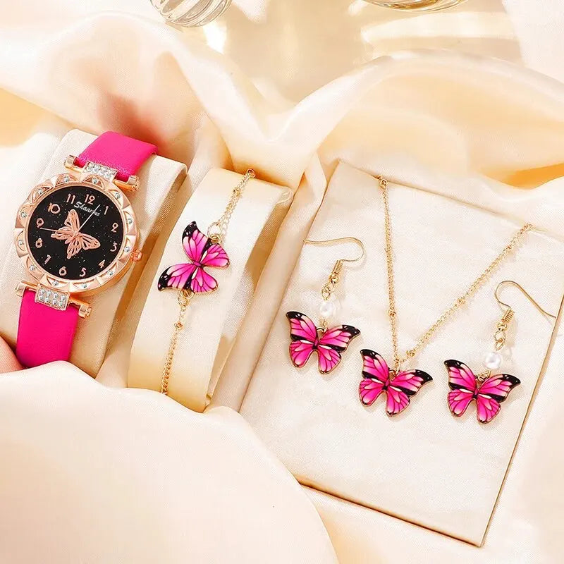 5PCS Set Womens Fashion Quartz Watch Jewelry Set