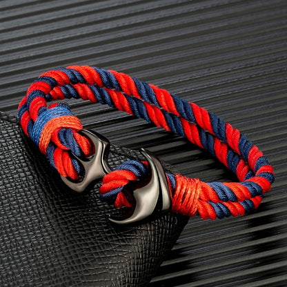 Mens Anchor Bracelet Double strand Nautical Surfer Waterproof Rope Bracelet