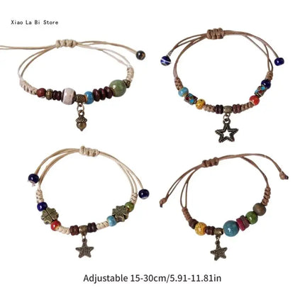 Fashionable Bracelet Ethnic Ceramic Beaded Bangles Woven Strings