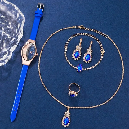 6PCS Set Women Fashion Quartz Watch Jewelry Set