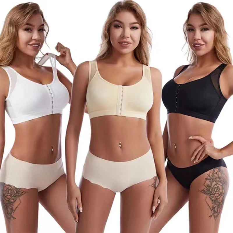 Front Closure Posture Corrector Lift Up Bra Womens Push Up Cross Back Underwear