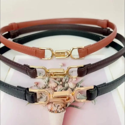 Womens Belt Leather Skinny Belt for Dress Adjustable Thin Waist Belt