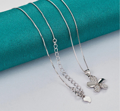 925 Sterling Silver Petal Pendant Necklace Full AAA Zircon Chain For Woman