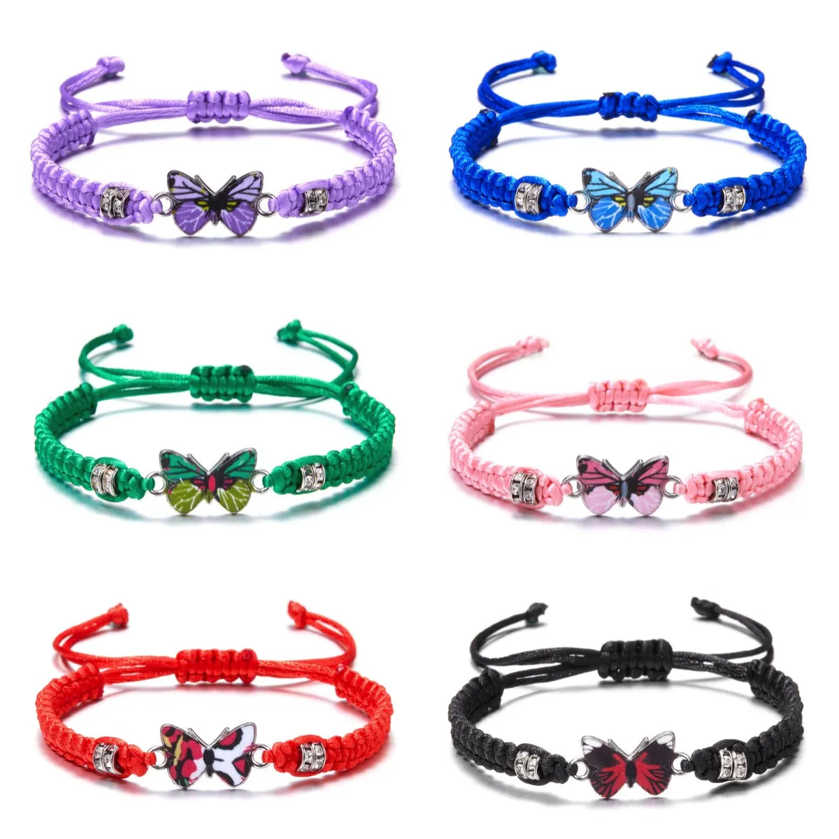 Handmade Braided String Bracelet Womens Girls Butterfly Charm Bracelets