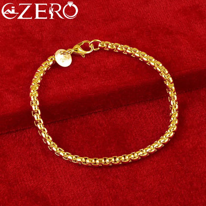 18K Gold Bracelets 925 Sterling Silver 4mm Chain Bracelet For Woman Man