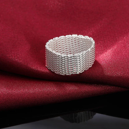 925 Sterling Silver Simple Net Rings for Women Men