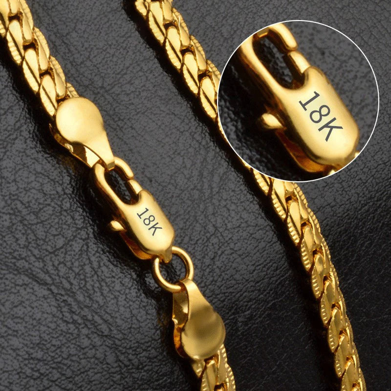 18K Gold Silver Color 6mm Full Sideways Necklace Chain For Woman Men