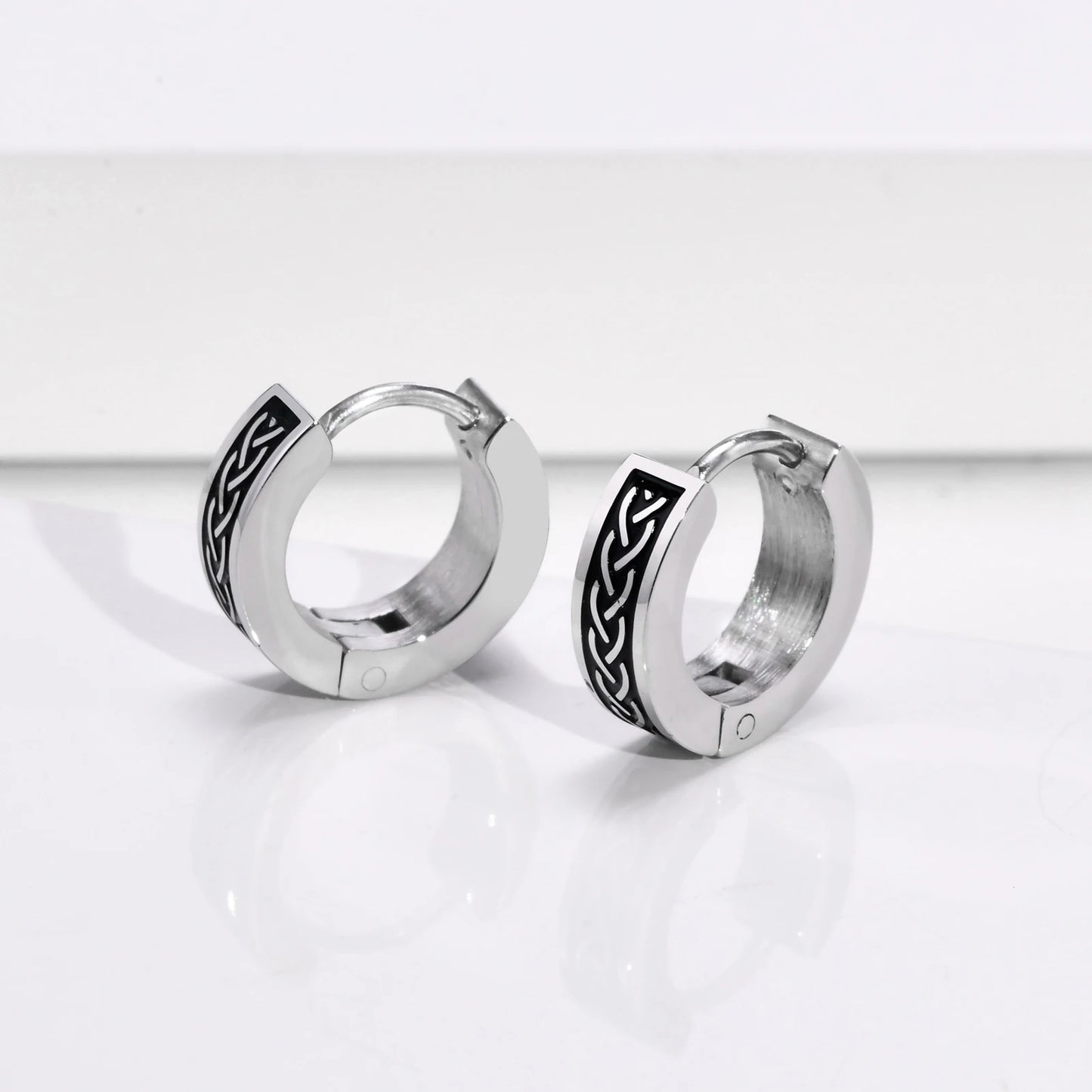 Retro Celtic Knot Earrings Mens Anti Allergy Hoop Huggie Earrings