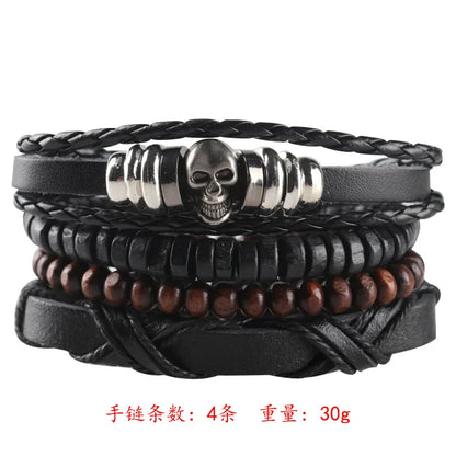 4pcs Set Braided Wrap Leather Mens Bracelet Ethnic Tribal Wristband