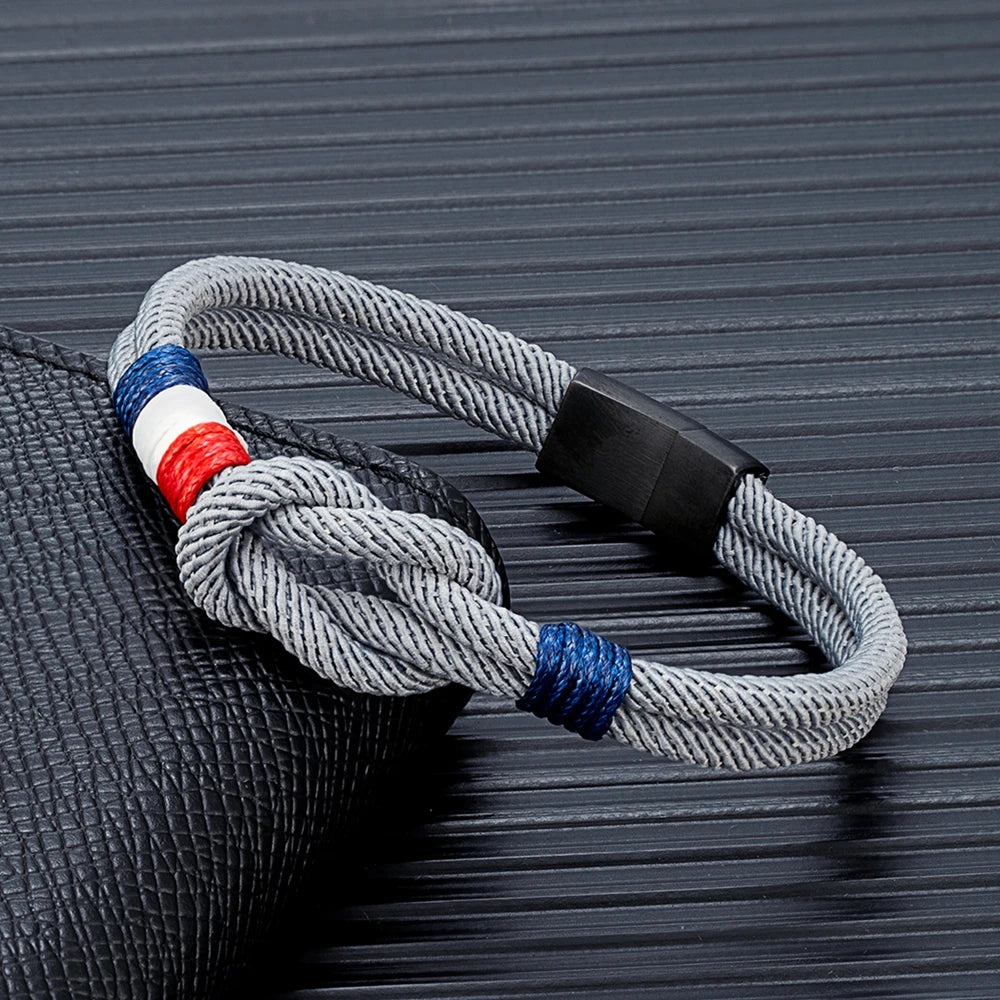 Black Stainless Steel Square Knot Rope Bracelet Men Women Handmade Woven