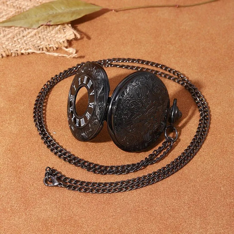 Quartz Pocket Watch Pendant Chain Mens Women Leather Bracelet