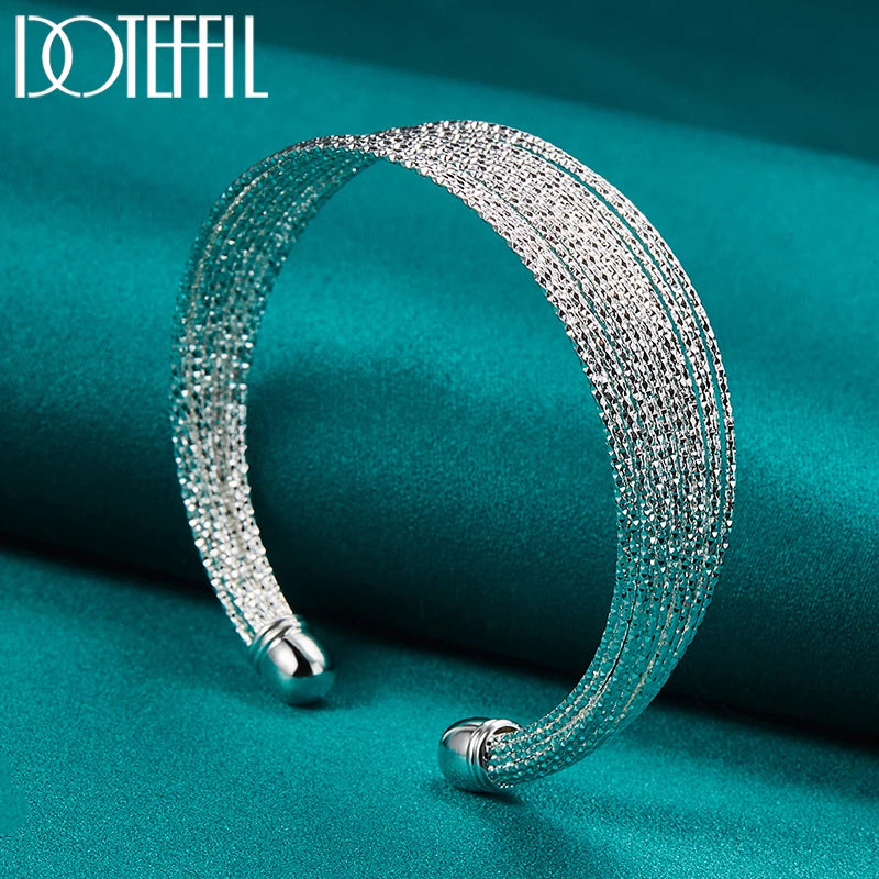 925 Sterling Silver Multiline Bangle Bracelet For Woman Man