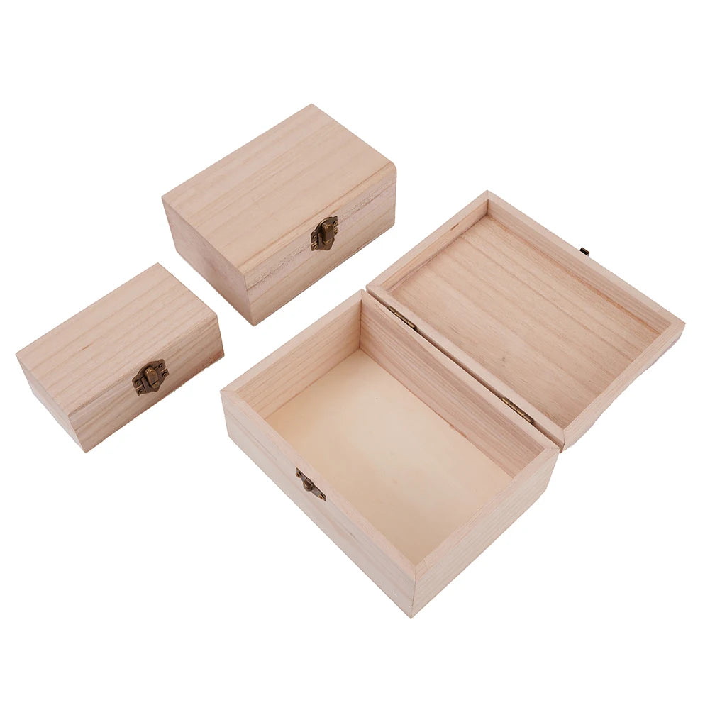 Wooden Square Hinged Storage Boxes Craft Gift Box