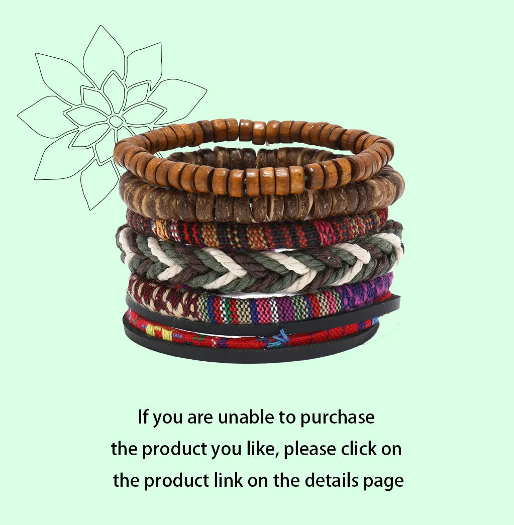 4pcs Set Braided Wrap Leather Mens Bracelet Ethnic Tribal Wristband