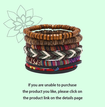 4pcs Set Braided Wrap Leather Mens Bracelet Ethnic Tribal Wristband